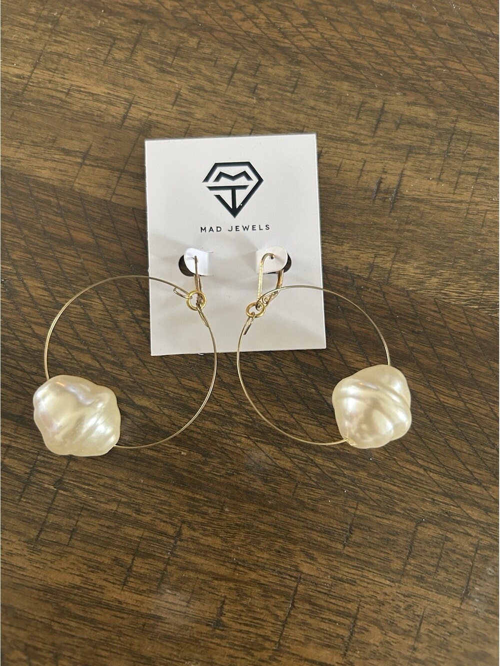 Mad Jewels Baroque Pearl Charm Gold Toned Hoop Earrings